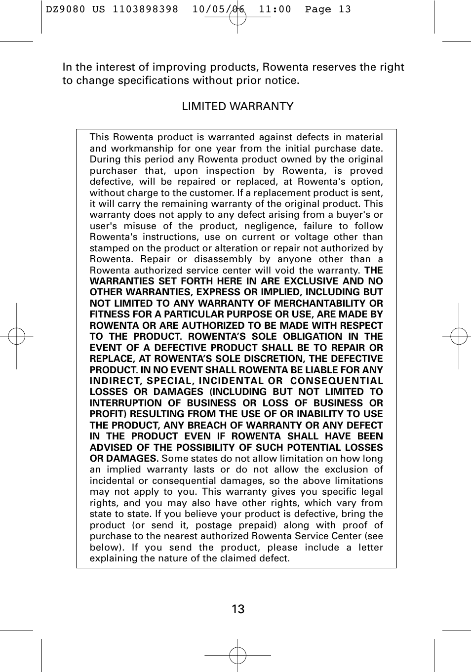 ROWENTA Dz9080 User Manual | Page 15 / 15