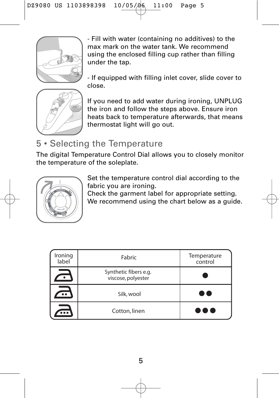 5 • selecting the temperature | ROWENTA Dz9080 User Manual | Page 7 / 15