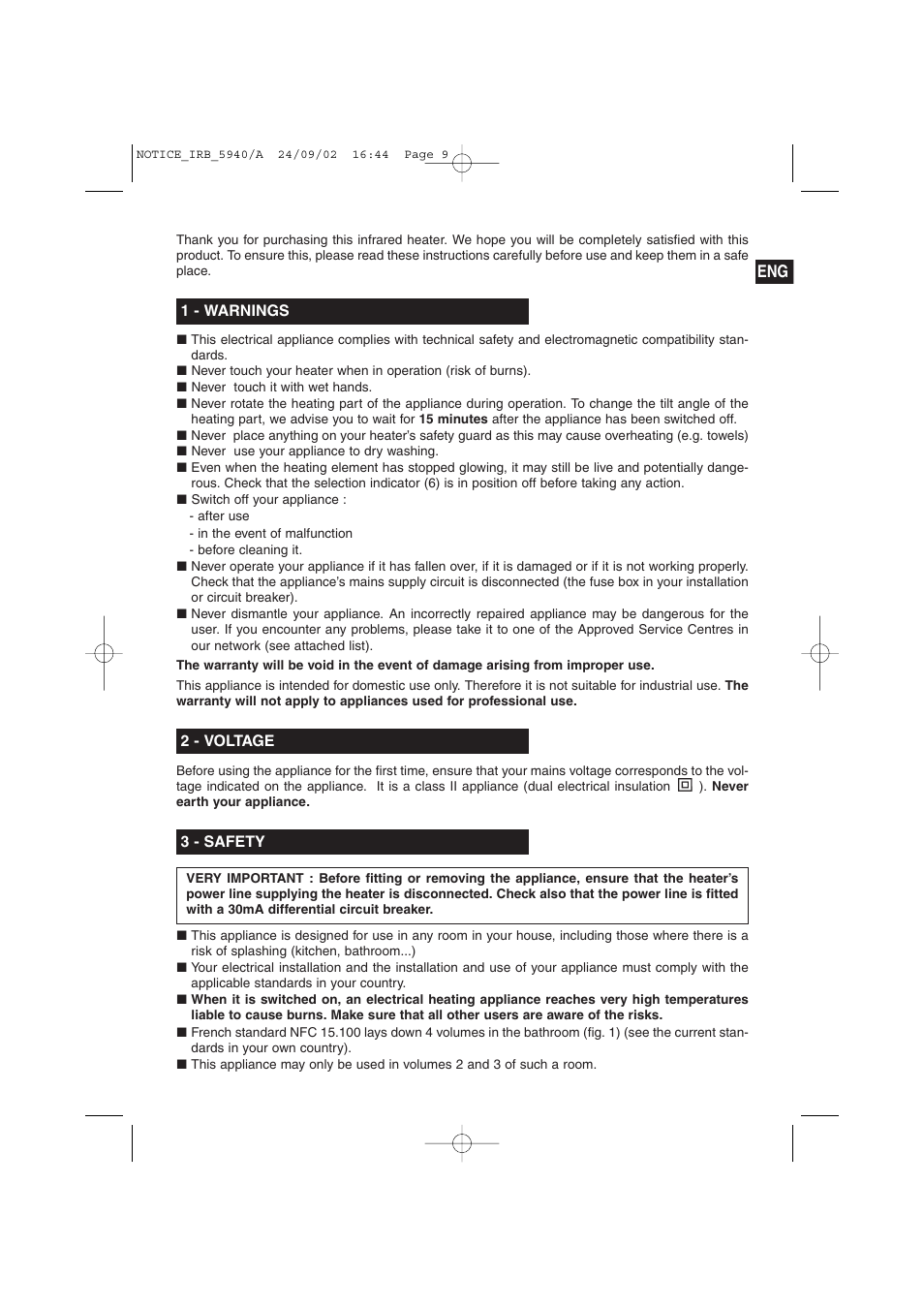 ROWENTA BRUGSANVISNING IR 100 User Manual | Page 3 / 6