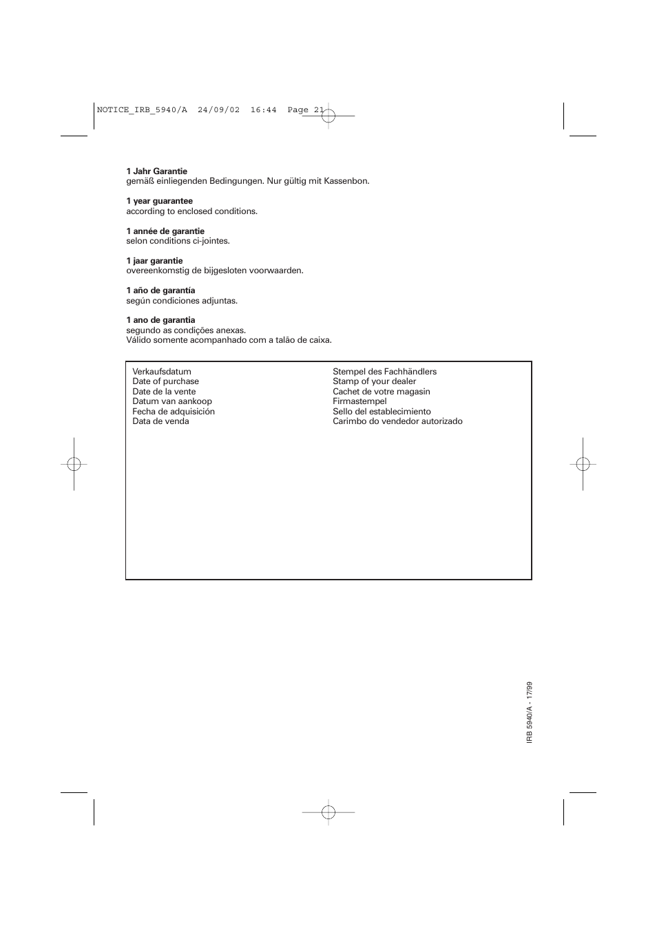 ROWENTA BRUGSANVISNING IR 100 User Manual | Page 6 / 6