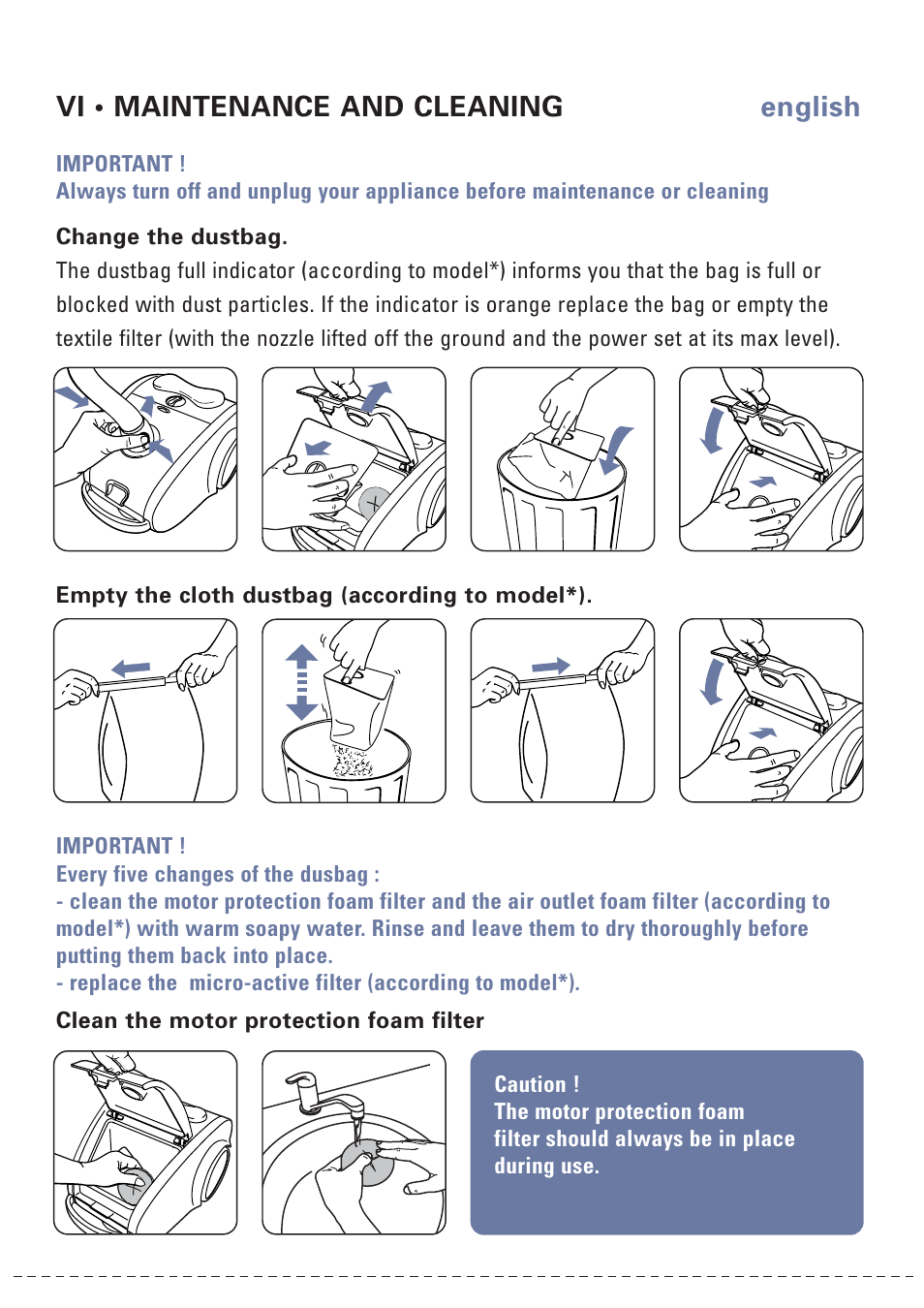 Vi • maintenance and cleaning, English | ROWENTA NEO 566270 User Manual | Page 5 / 8