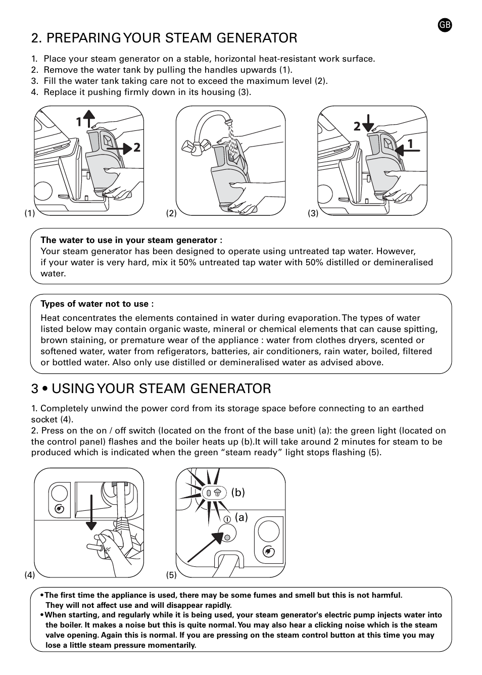 Preparing your steam generator, 3 • using your steam generator | ROWENTA 42449 User Manual | Page 3 / 12