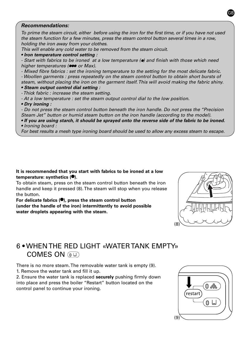 6 • when the red light «water tank empty» comes on | ROWENTA 42449 User Manual | Page 5 / 12