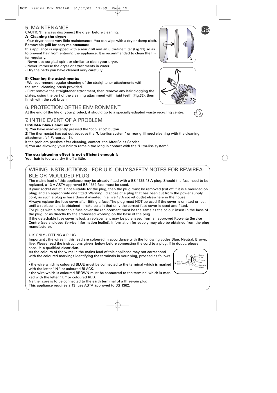 Maintenance, Protection of the environment | ROWENTA LISSIMA PH570 User Manual | Page 8 / 8