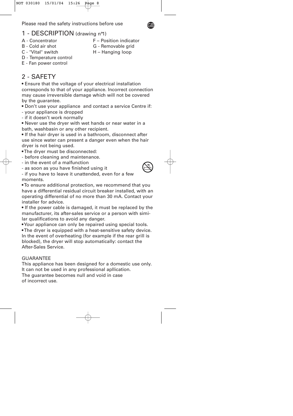 2 - safety, 1 - description | ROWENTA PROVITAL CV8020 User Manual | Page 5 / 8