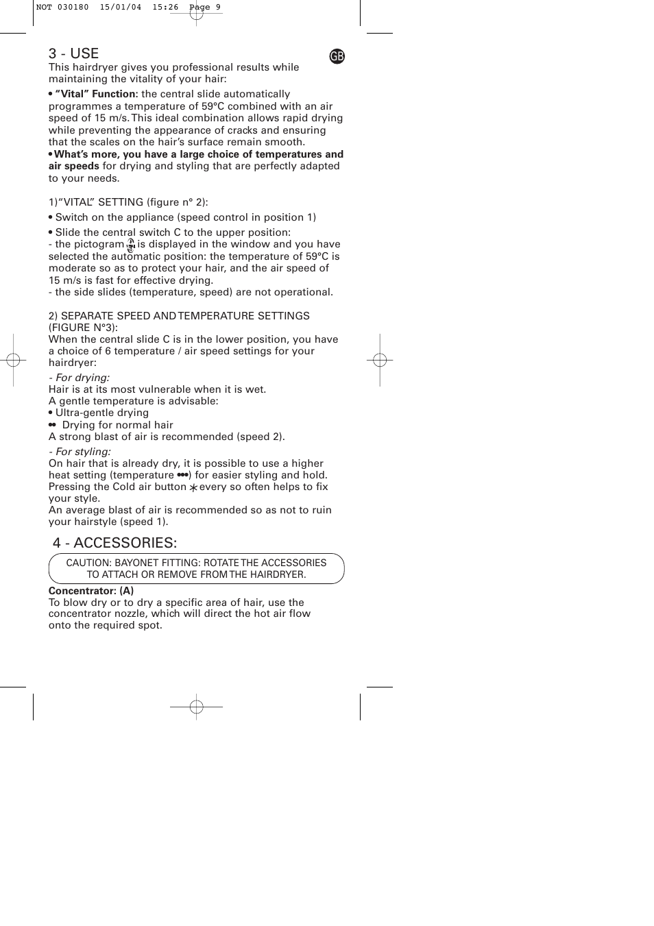 3 - use, 4 - accessories | ROWENTA PROVITAL CV8020 User Manual | Page 6 / 8