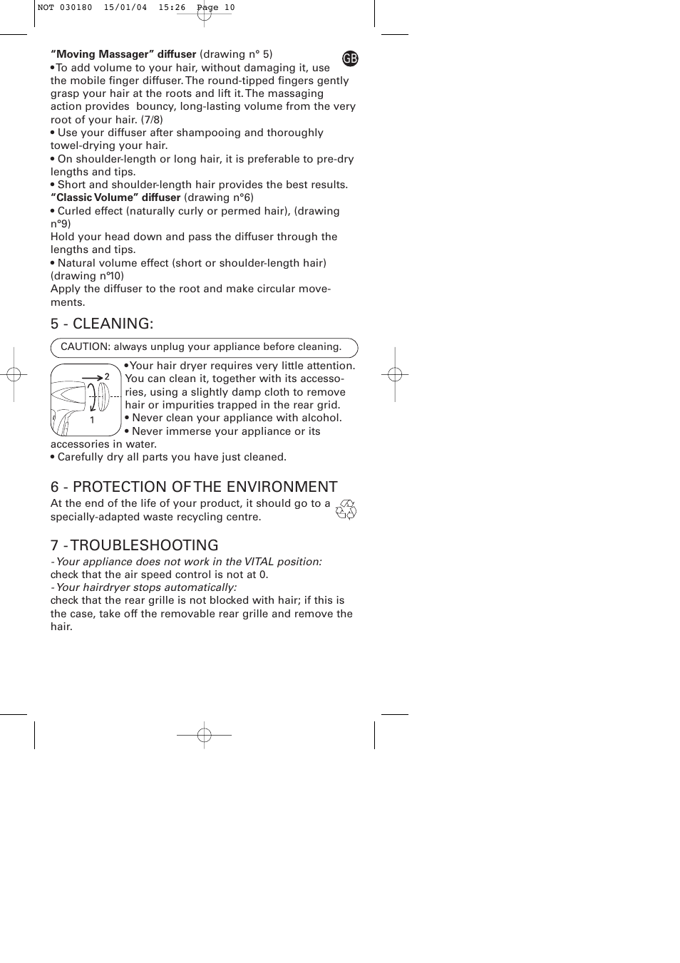 5 - cleaning, 6 - protection of the environment, 7 - troubleshooting | ROWENTA PROVITAL CV8020 User Manual | Page 7 / 8