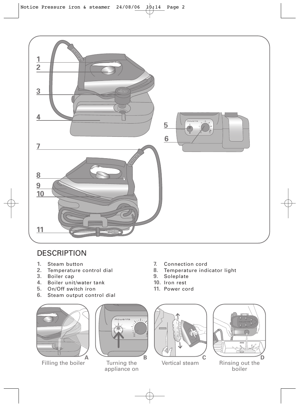 ROWENTA Pressure iron & steamer User Manual | Page 2 / 8