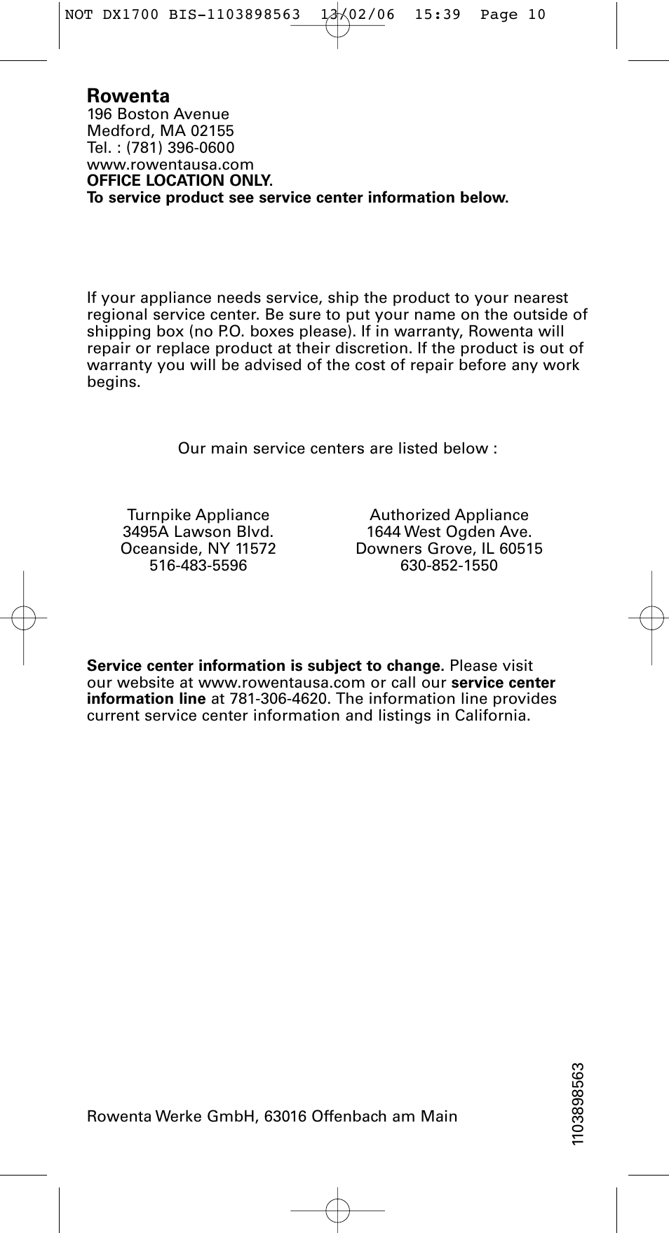 Rowenta | ROWENTA Variable steam control iron User Manual | Page 10 / 10