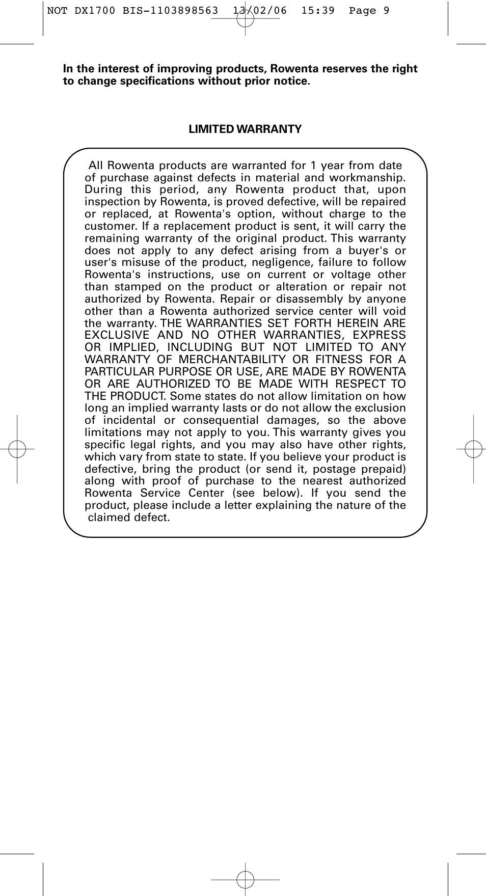 ROWENTA Variable steam control iron User Manual | Page 9 / 10