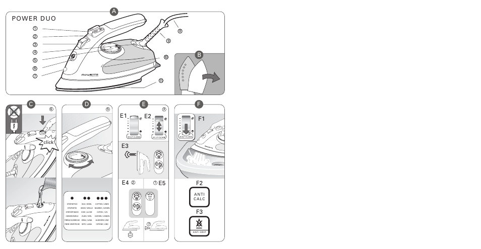 F1 f3 f2, Cd e f, Click | ROWENTA POWER DUO 1103465594 User Manual | Page 2 / 5