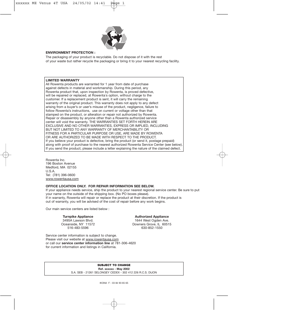 ROWENTA TO 91 User Manual | Page 8 / 8