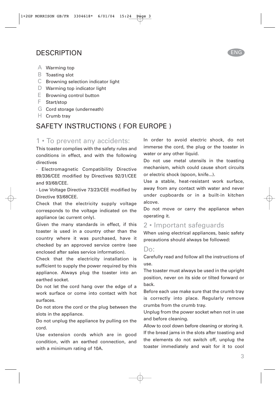 2 • important safeguards | ROWENTA Toaster User Manual | Page 3 / 11