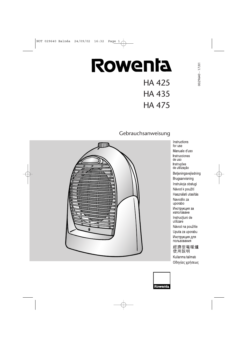 ROWENTA GEBRAUCHSANWEISUNG HA 435 User Manual | 6 pages