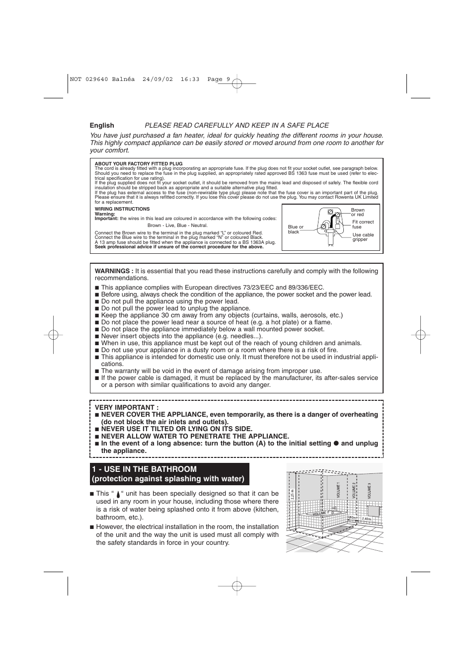 1 - use in the bathroom, Protection against splashing with water) | ROWENTA GEBRAUCHSANWEISUNG HA 435 User Manual | Page 3 / 6