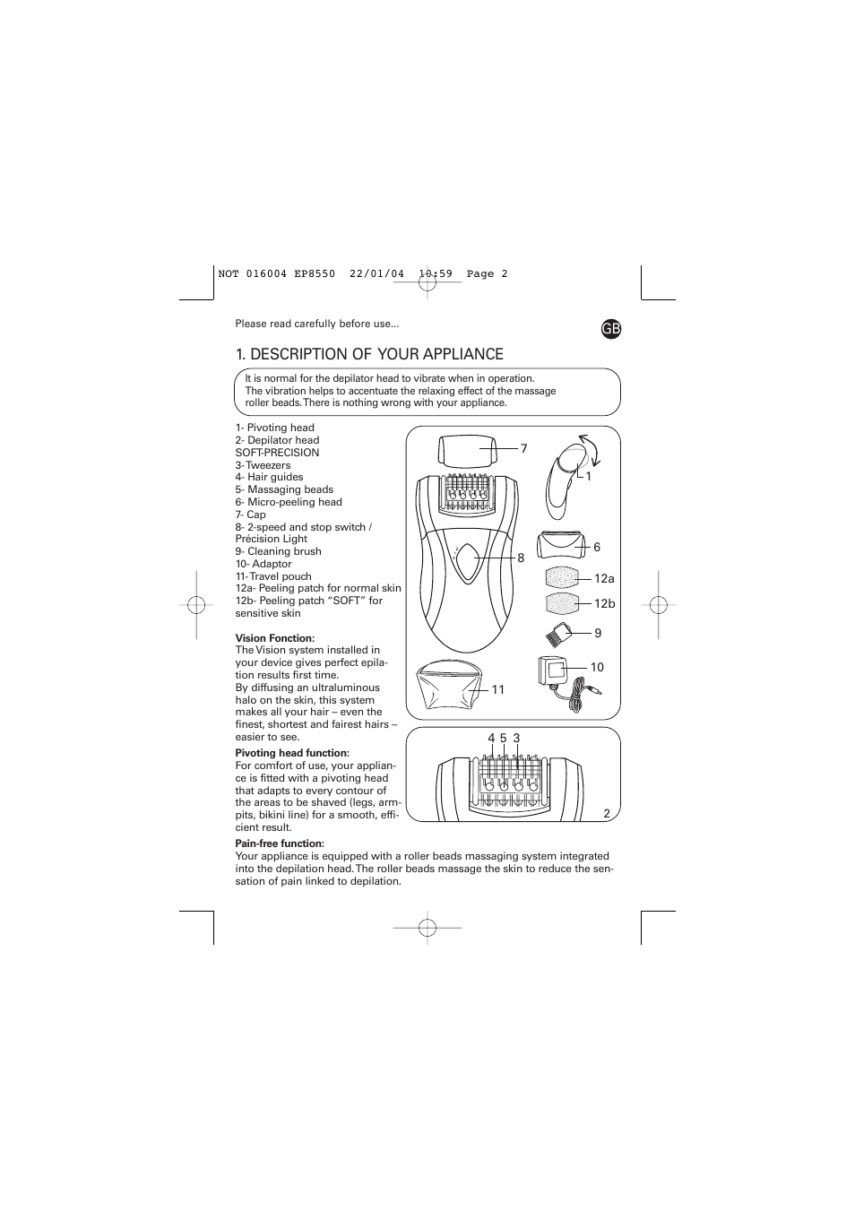 Description of your appliance | ROWENTA ACCESS EP8550 User Manual | Page 2 / 7