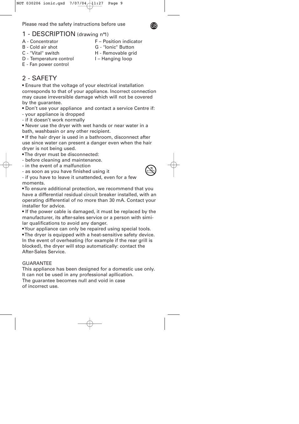 2 - safety, 1 - description | ROWENTA PROVITAL CV8040 User Manual | Page 5 / 8