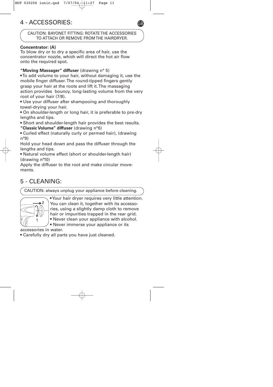 4 - accessories, 5 - cleaning | ROWENTA PROVITAL CV8040 User Manual | Page 7 / 8