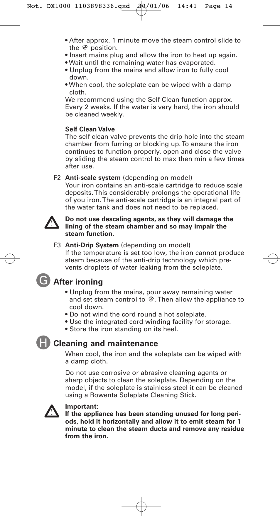After ironing, Cleaning and maintenance | ROWENTA EFFECTIVE 1103898336 / 46-05 User Manual | Page 8 / 9