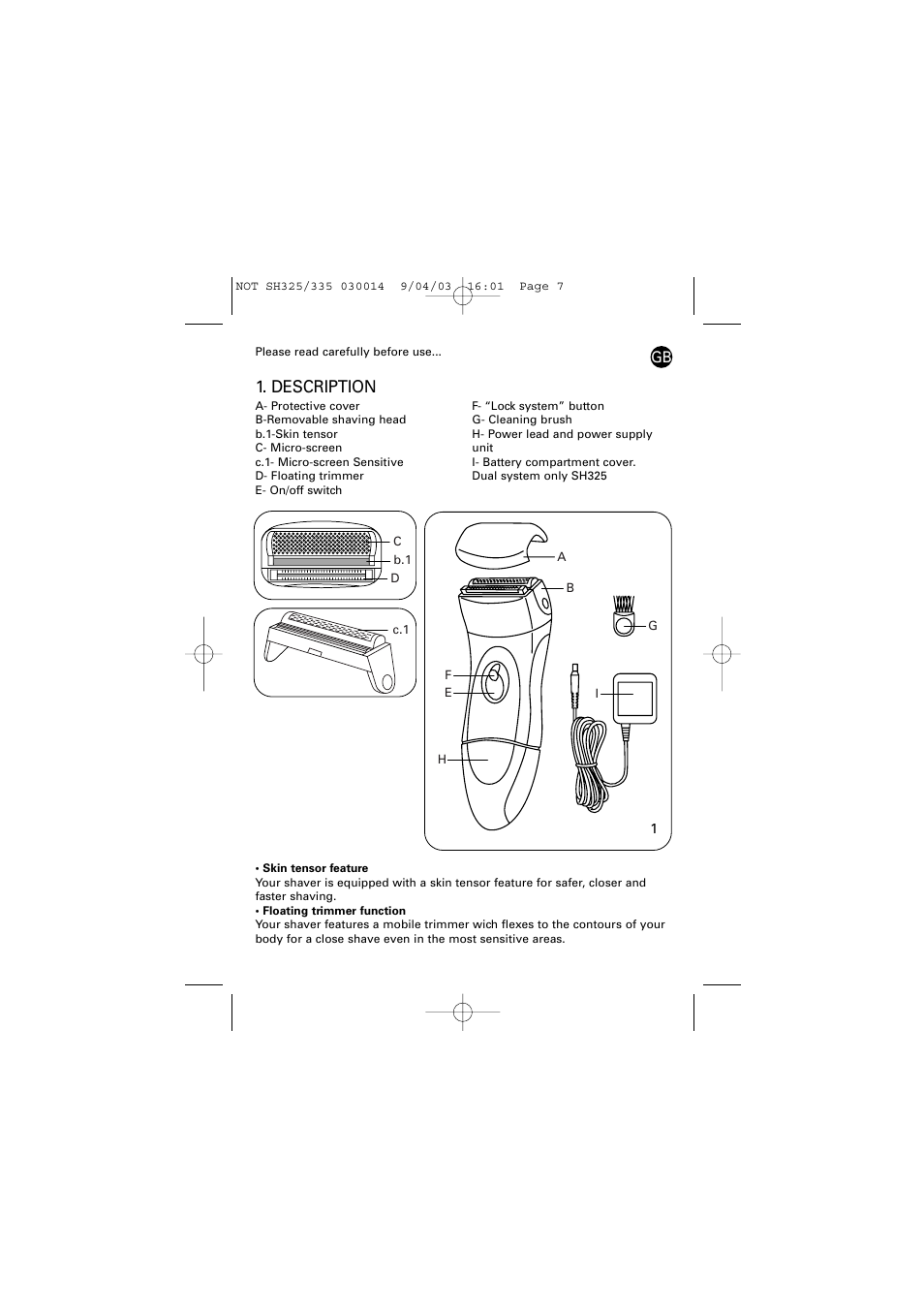 Description | ROWENTA LISSEA 030014 - 4/03 SH325/335 User Manual | Page 2 / 6