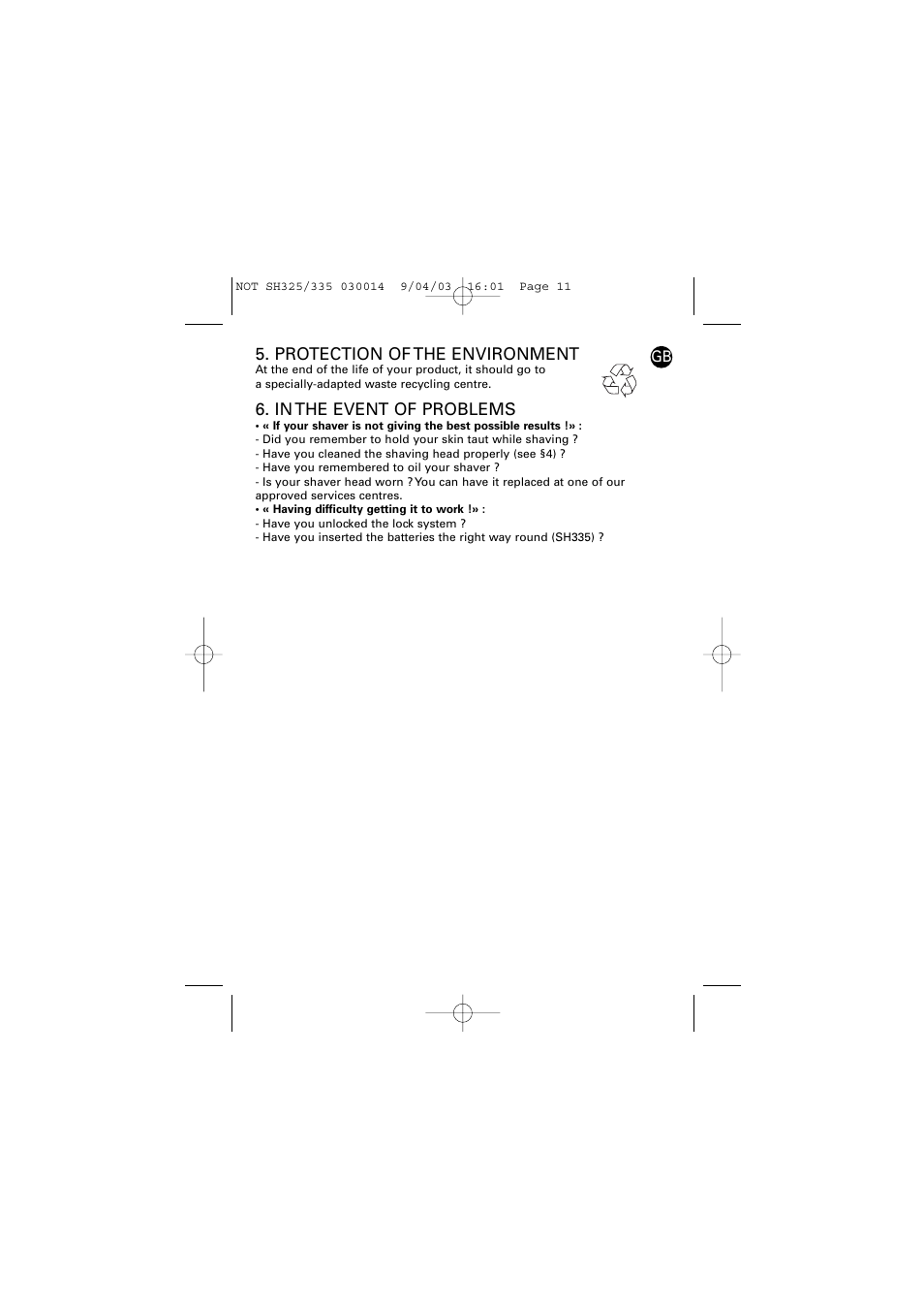 ROWENTA LISSEA 030014 - 4/03 SH325/335 User Manual | Page 6 / 6
