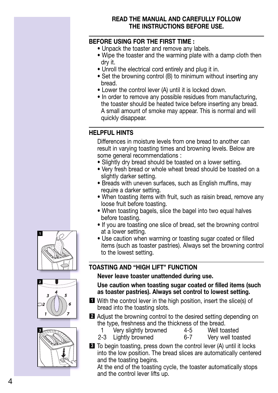 ROWENTA 2-Slice Toaster User Manual | Page 4 / 8