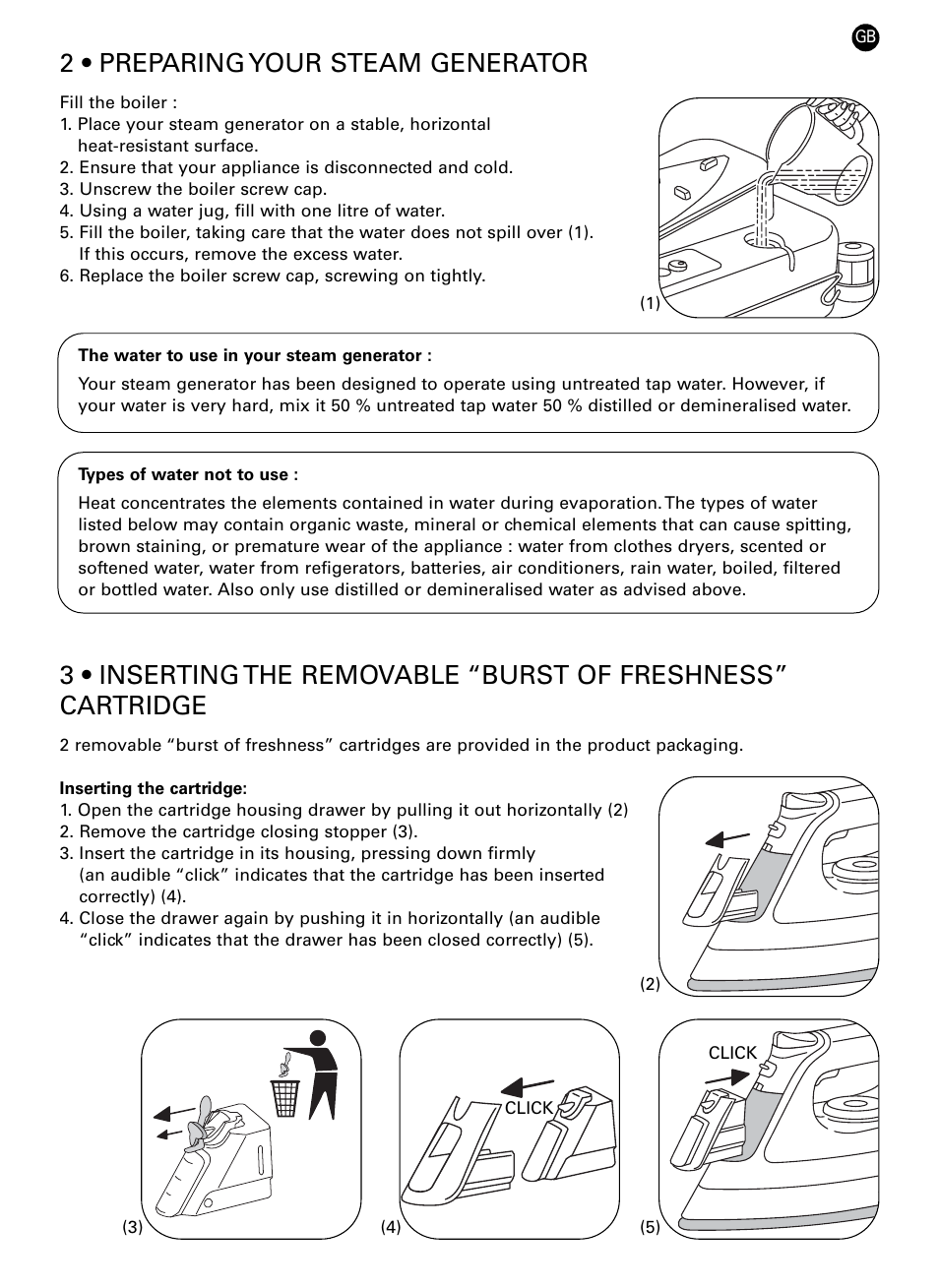 2 • preparing your steam generator | ROWENTA PRO FRESH DG7160 User Manual | Page 4 / 12