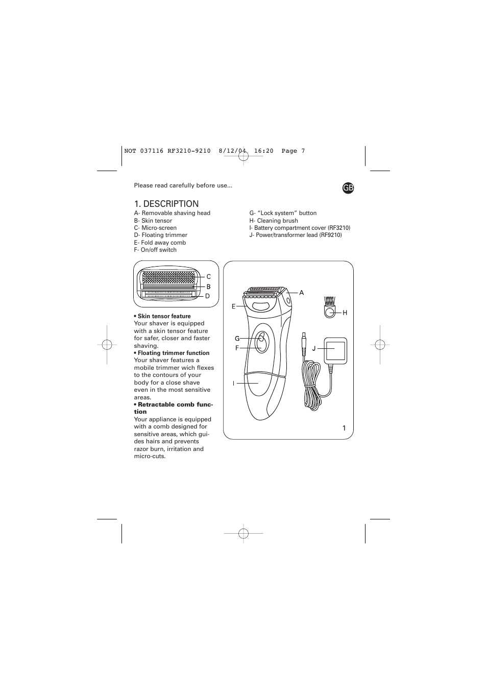 Description | ROWENTA LISSEA 037116 - 20/04 RF3210/9210 User Manual | Page 2 / 6