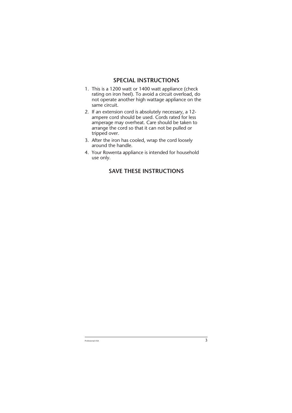 Special instructions, Save these instructions | ROWENTA Professional DE 873 User Manual | Page 3 / 8