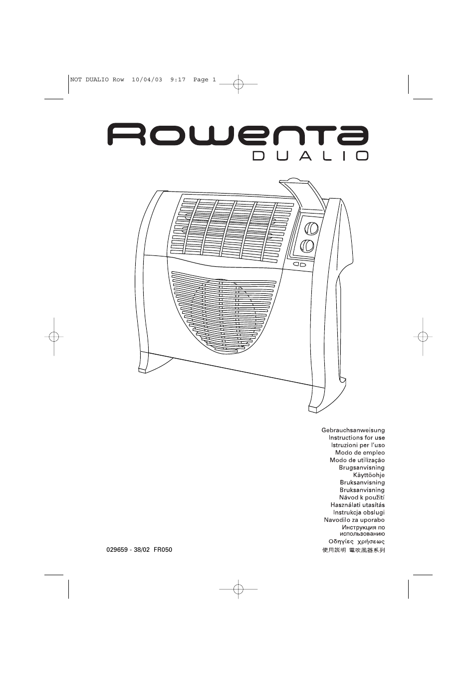 ROWENTA DUALIO 029659 - 38/02 FR050 User Manual | 5 pages
