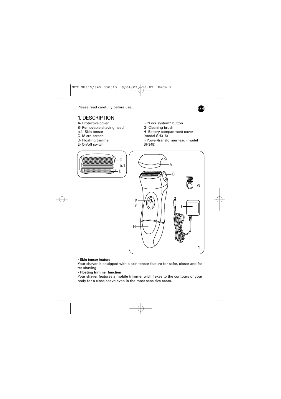 Description | ROWENTA LISSEA 030013 - 4/03 SH315/345 User Manual | Page 2 / 6