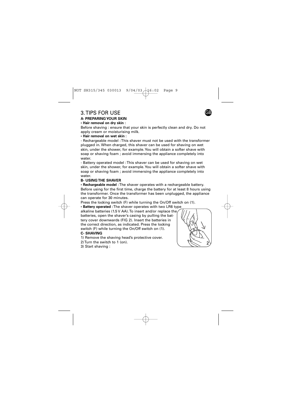 ROWENTA LISSEA 030013 - 4/03 SH315/345 User Manual | Page 4 / 6