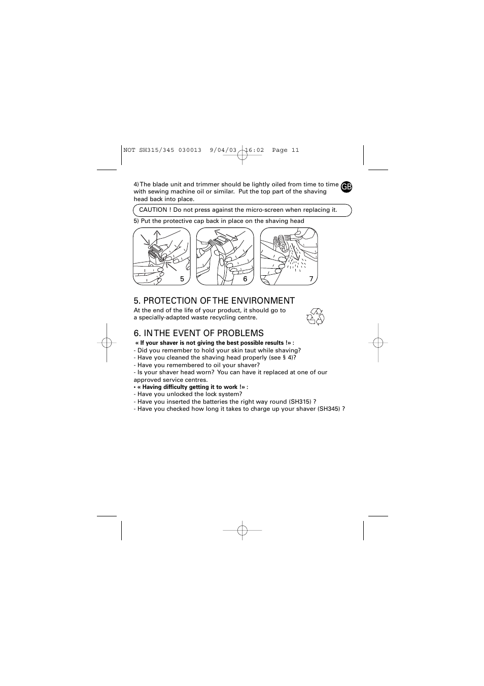 Protection of the environment | ROWENTA LISSEA 030013 - 4/03 SH315/345 User Manual | Page 6 / 6