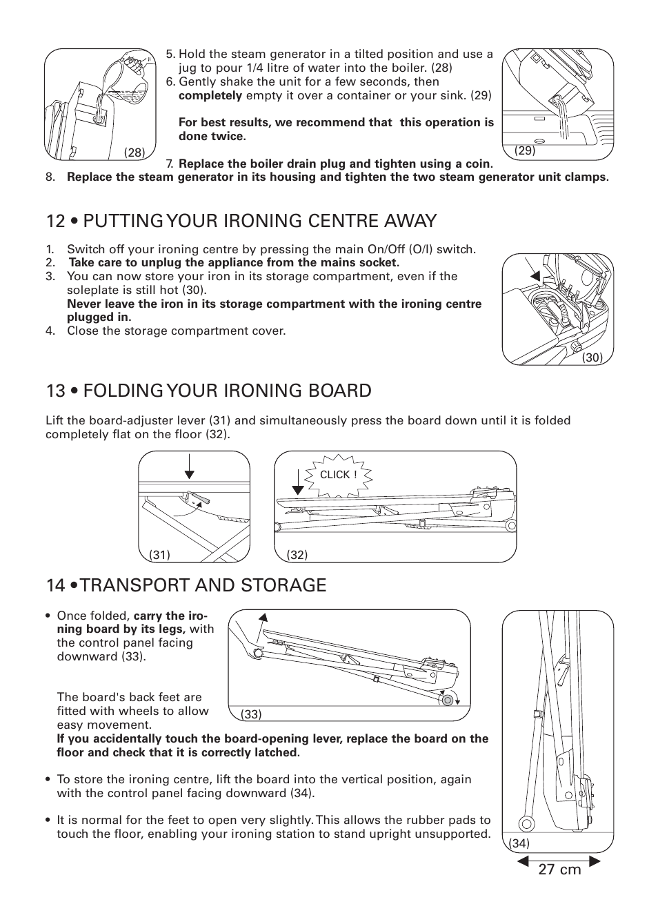 12 • putting your ironing centre away, 13 • folding your ironing board, 14 • transport and storage | ROWENTA PROACTIVE 032621 - IC7100 - 50/03 User Manual | Page 12 / 14