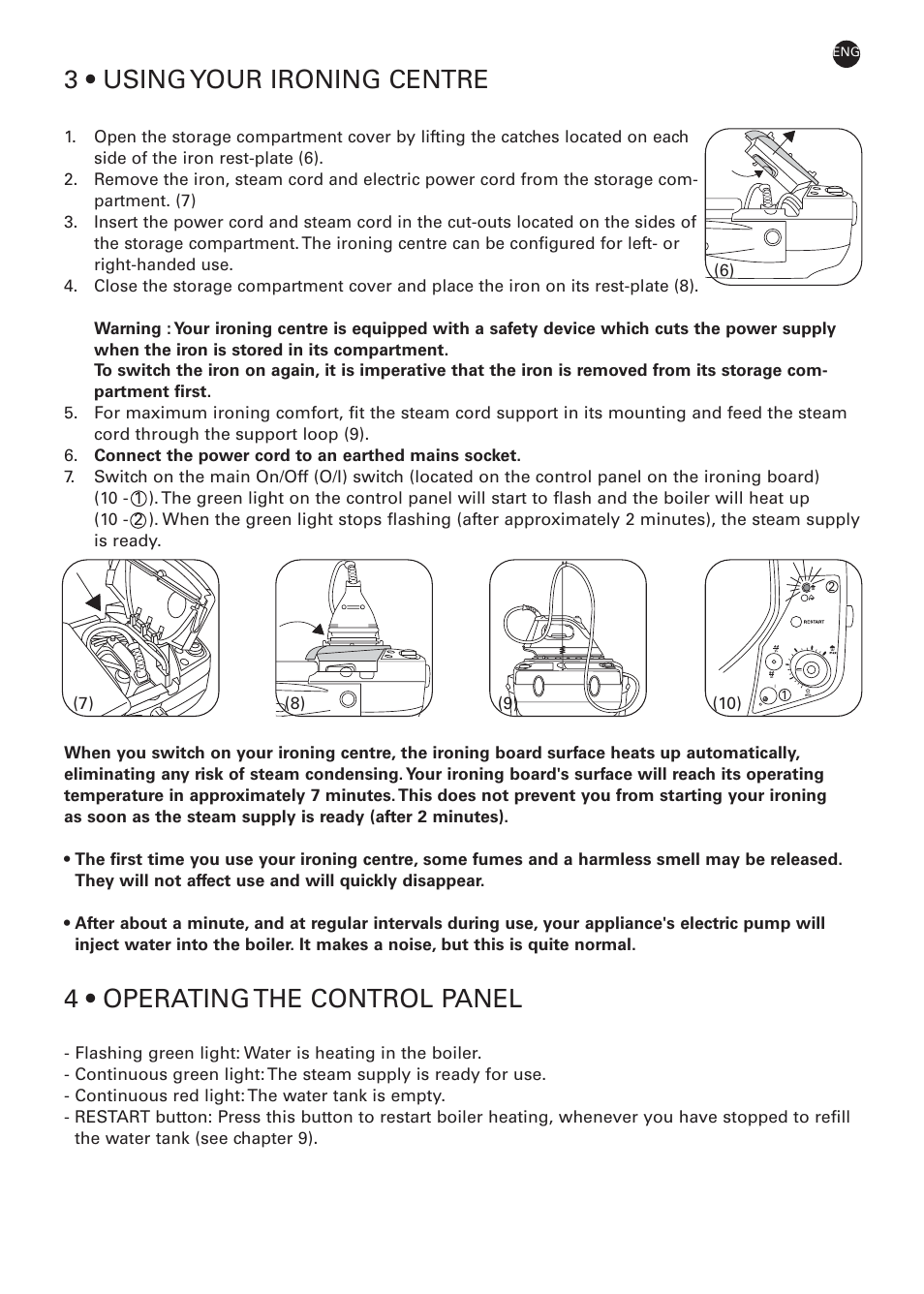 3 • using your ironing centre, 4 • operating the control panel | ROWENTA PROACTIVE 032621 - IC7100 - 50/03 User Manual | Page 5 / 14