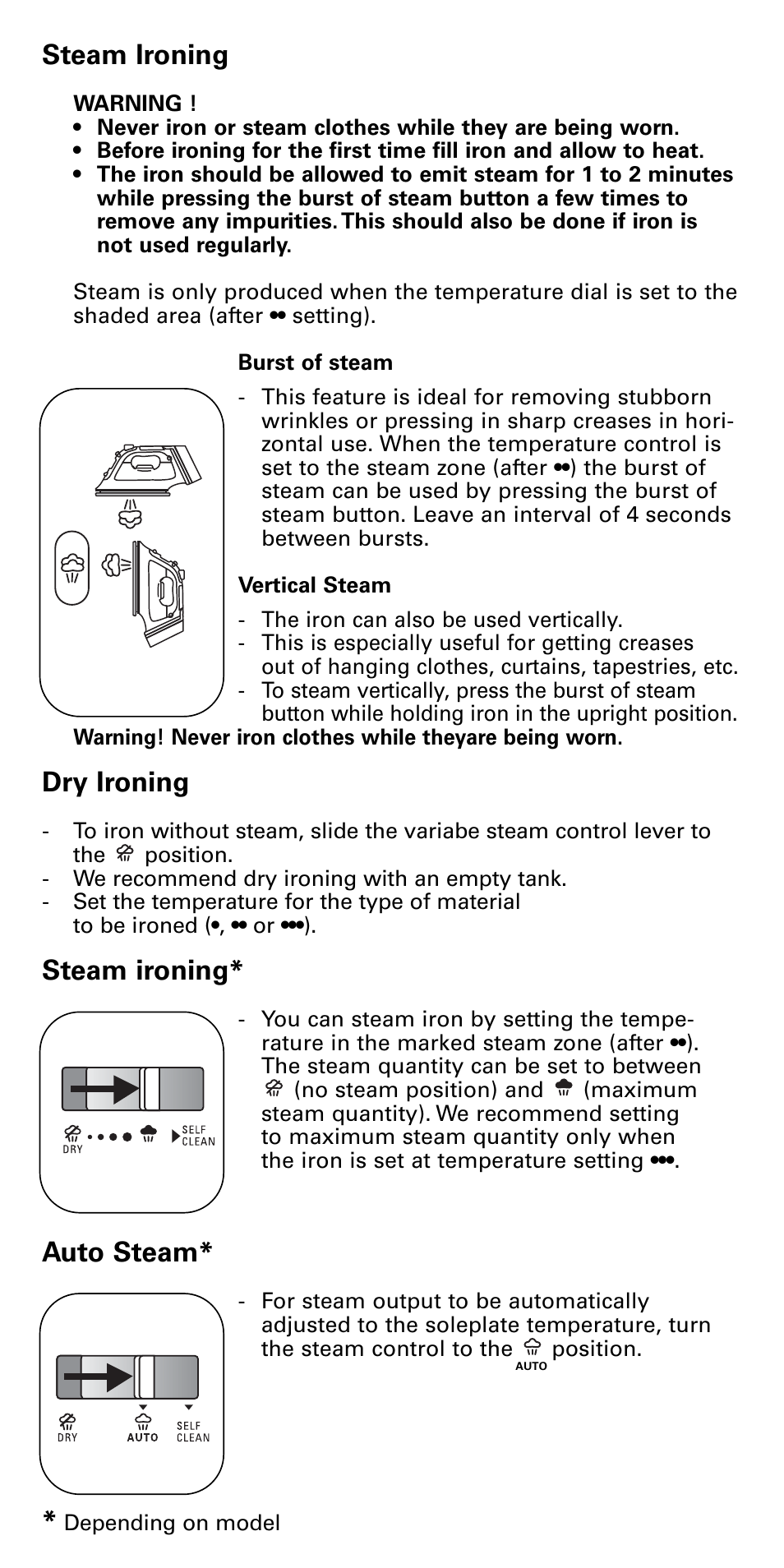 Steam ironing, Dry ironing, Auto steam | ROWENTA DX1900 User Manual | Page 5 / 10