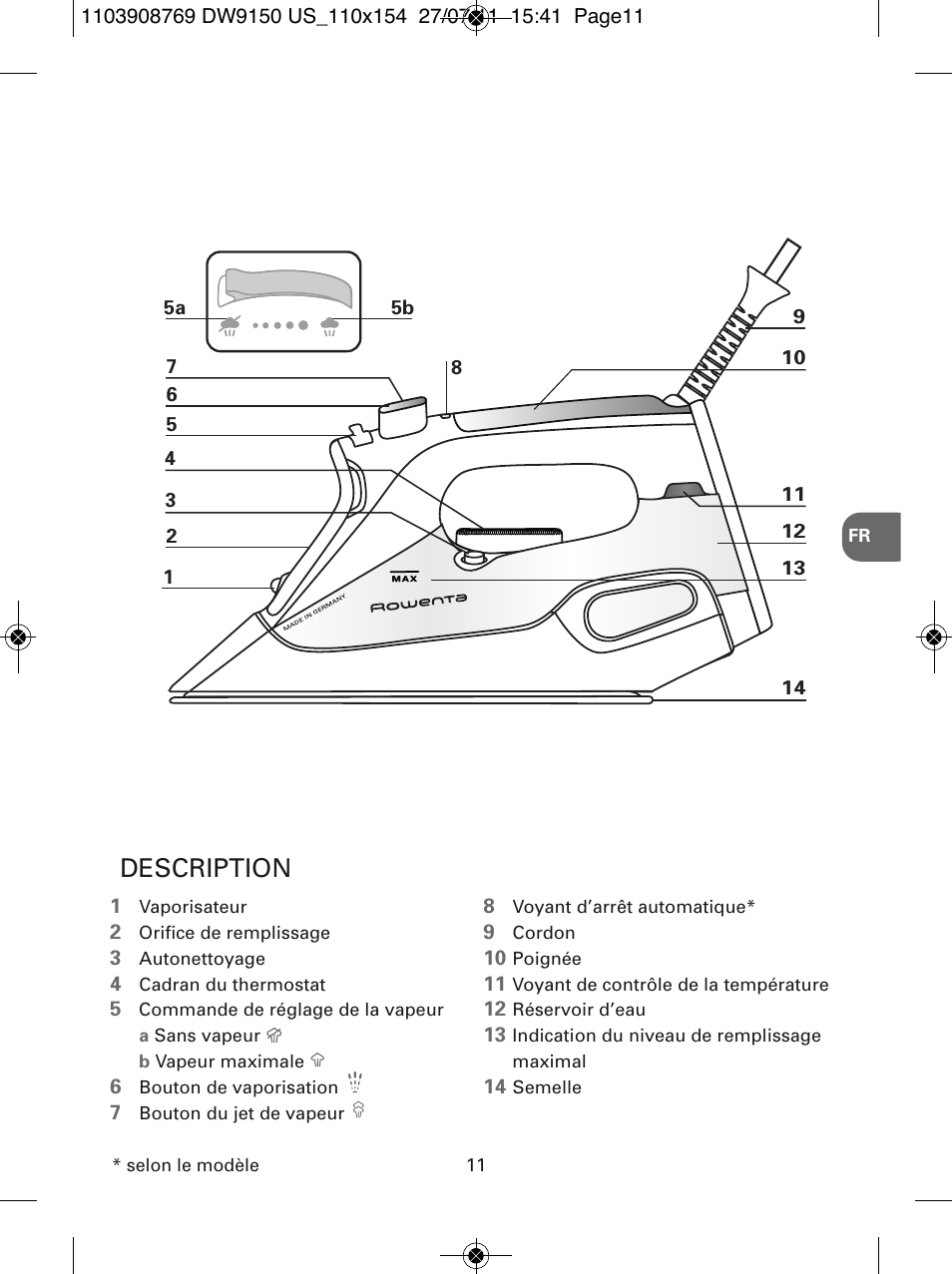 Description | ROWENTA DW9150 User Manual | Page 11 / 28