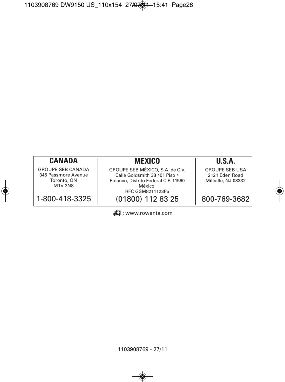 Mexico | ROWENTA DW9150 User Manual | Page 28 / 28