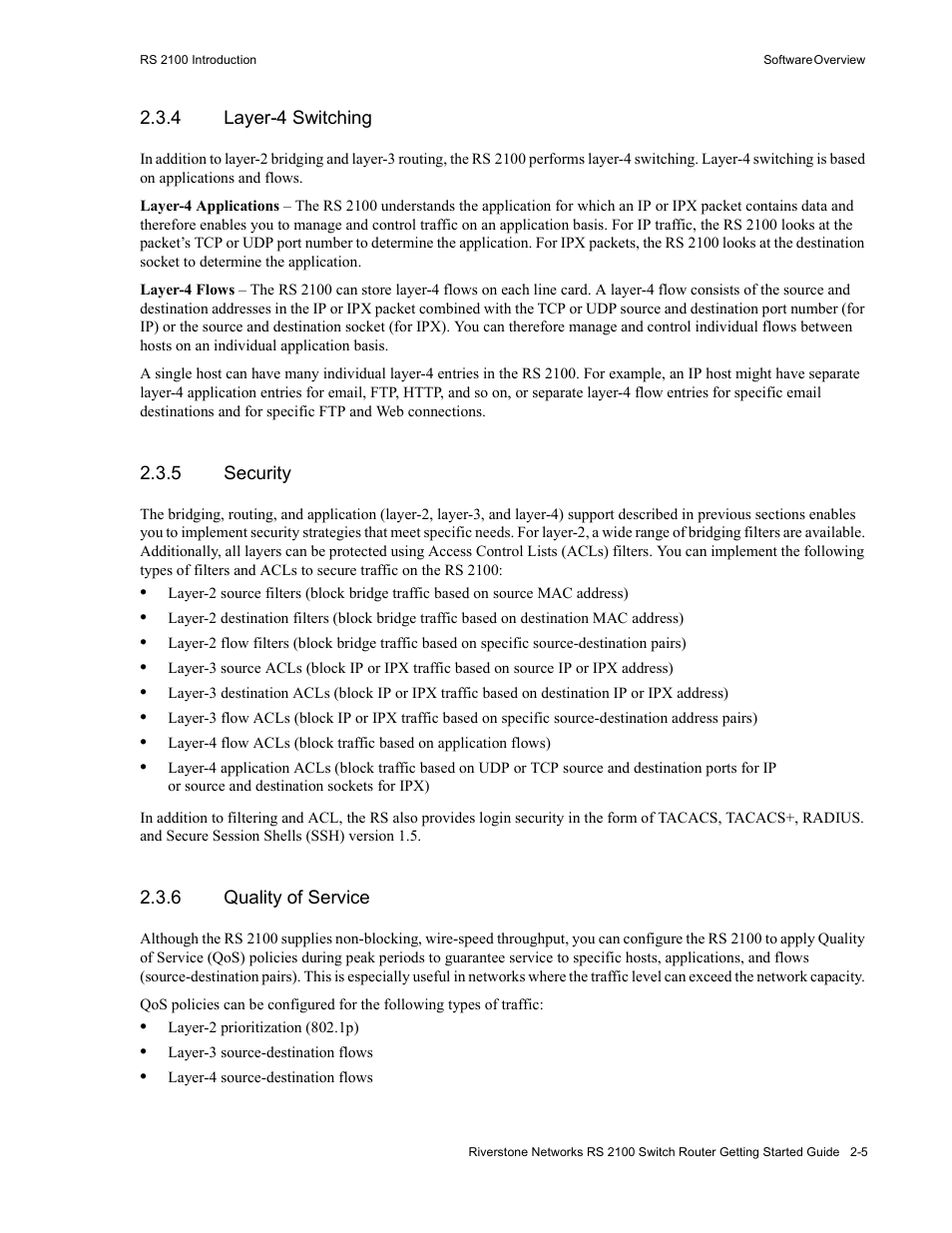 4 layer-4 switching, 5 security, 6 quality of service | Layer-4 switching -5, Security -5, Quality of service -5 | Riverstone Networks RS 2100 User Manual | Page 27 / 77