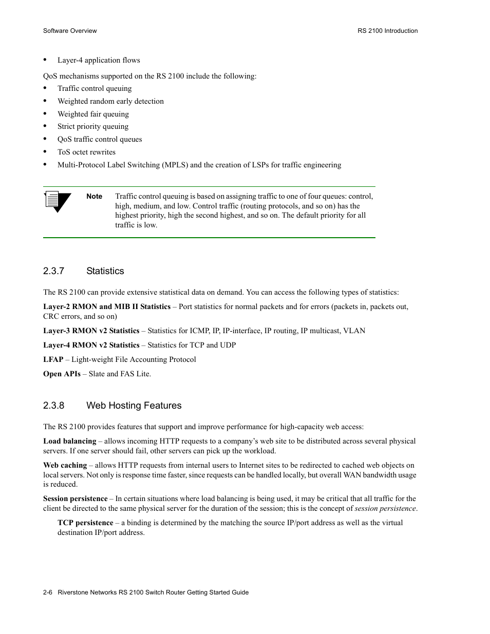 7 statistics, 8 web hosting features, Statistics -6 | Web hosting features -6 | Riverstone Networks RS 2100 User Manual | Page 28 / 77