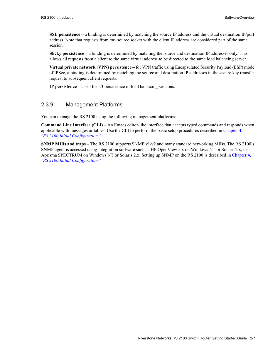 9 management platforms, Management platforms -7 | Riverstone Networks RS 2100 User Manual | Page 29 / 77