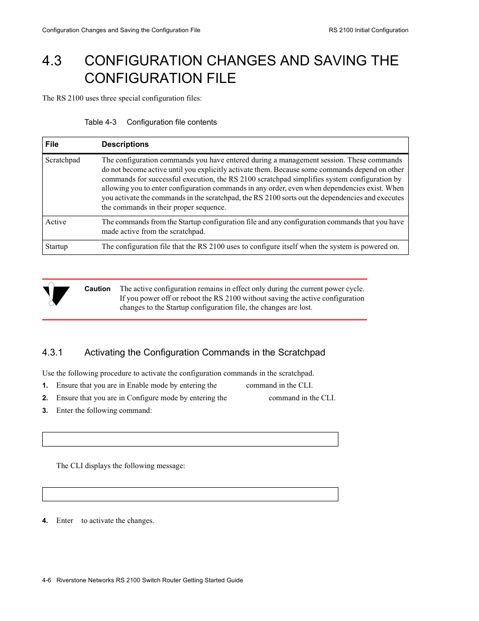 Table 4-3, Configuration file contents -6 | Riverstone Networks RS 2100 User Manual | Page 46 / 77