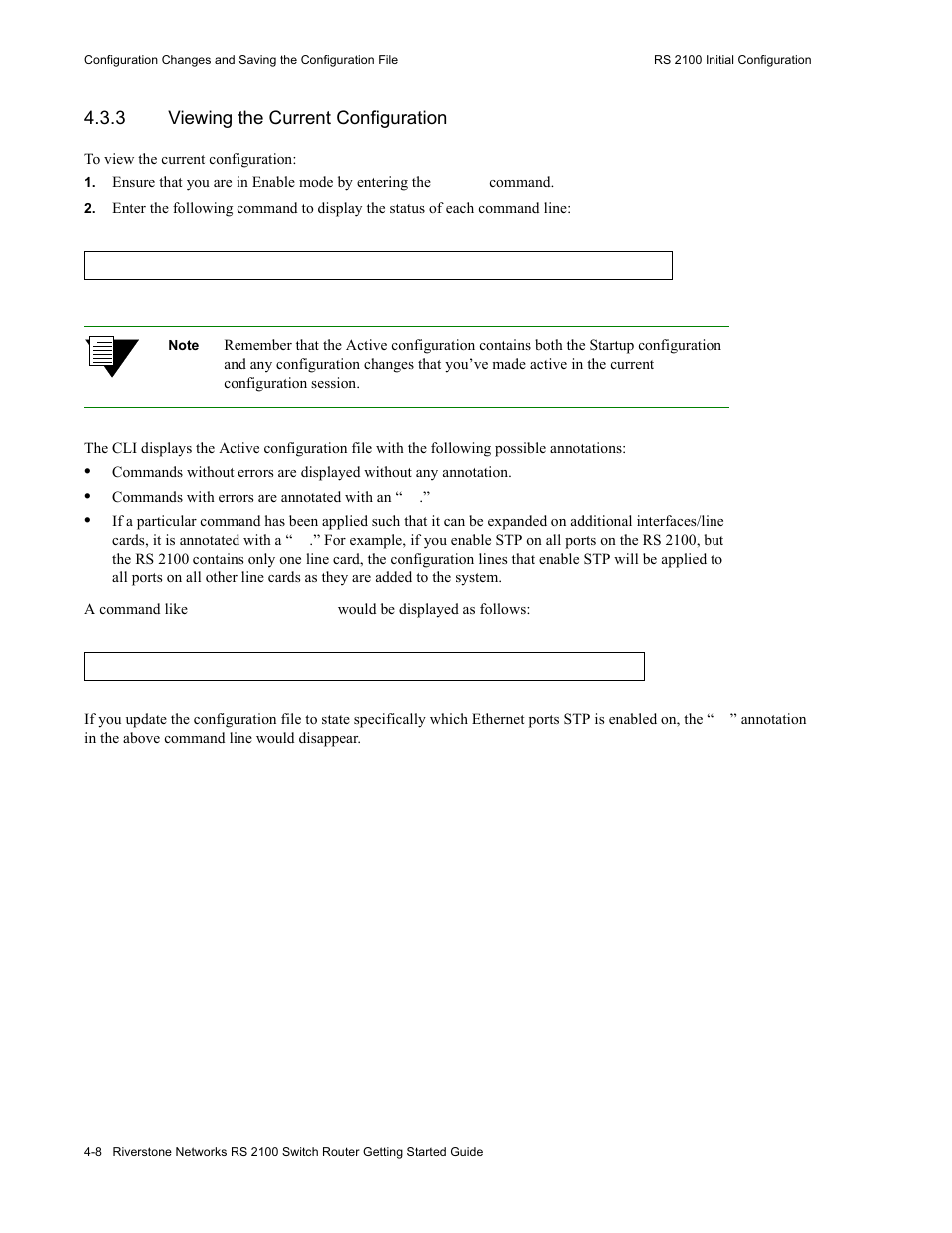 3 viewing the current configuration, Viewing the current configuration -8 | Riverstone Networks RS 2100 User Manual | Page 48 / 77
