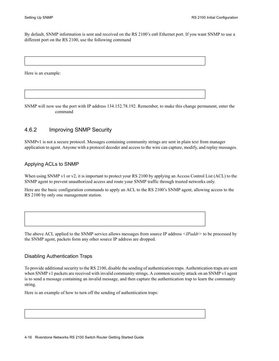 2 improving snmp security, Improving snmp security -16 | Riverstone Networks RS 2100 User Manual | Page 56 / 77