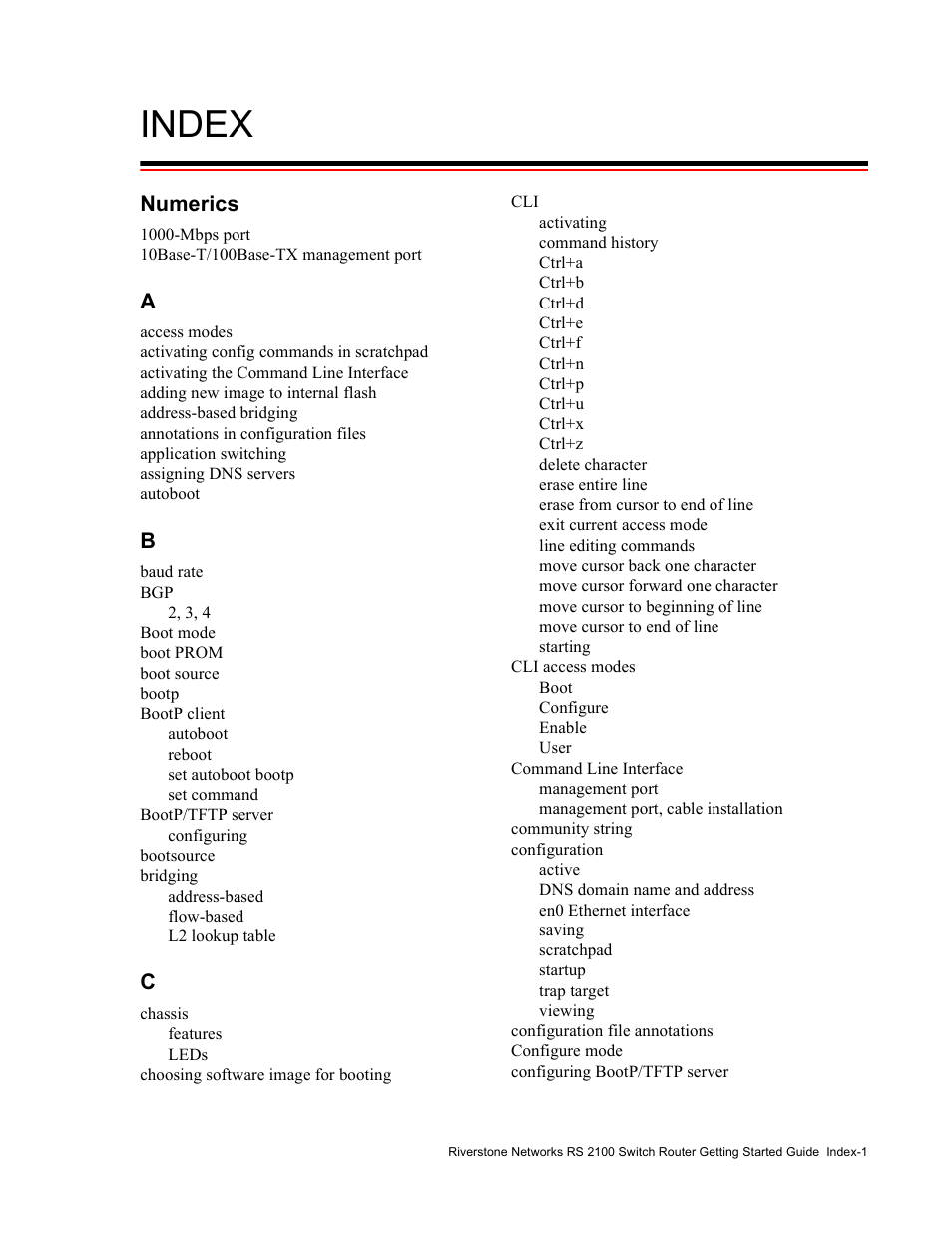 Index, Numerics | Riverstone Networks RS 2100 User Manual | Page 73 / 77