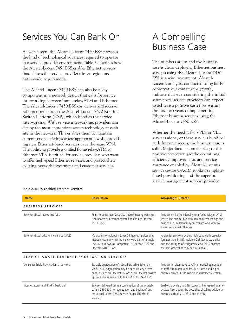 Services you can bank on, A compelling business case | Riverstone Networks 7450 User Manual | Page 10 / 12