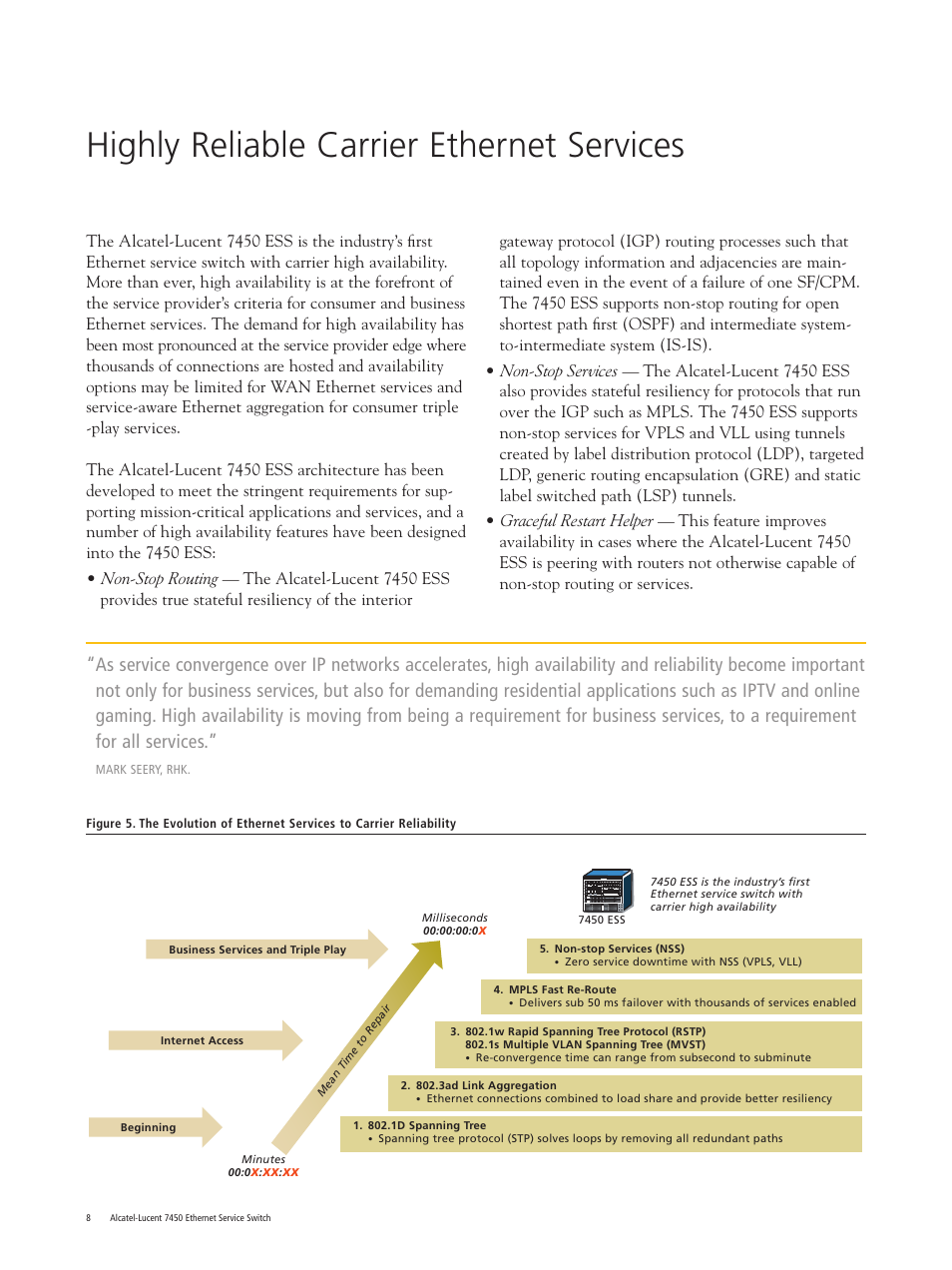 Highly reliable carrier ethernet services, Non-stop routing, Non-stop services | Graceful restart helper | Riverstone Networks 7450 User Manual | Page 8 / 12