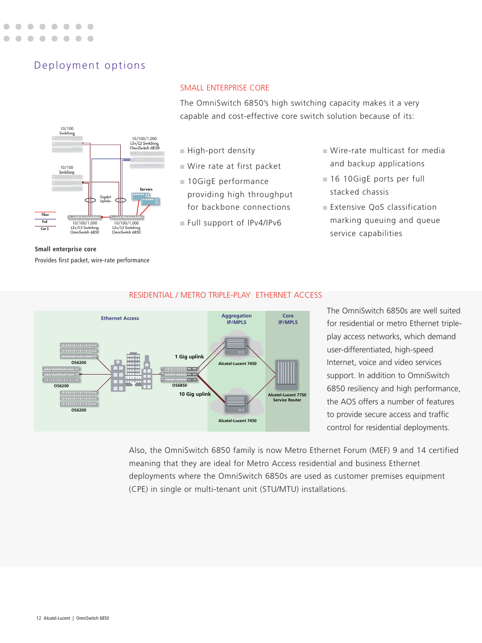 High-port density, Wire rate at first packet, Full support of ipv4/ipv6 | 16 10gige ports per full stacked chassis | Riverstone Networks 6850 User Manual | Page 12 / 20