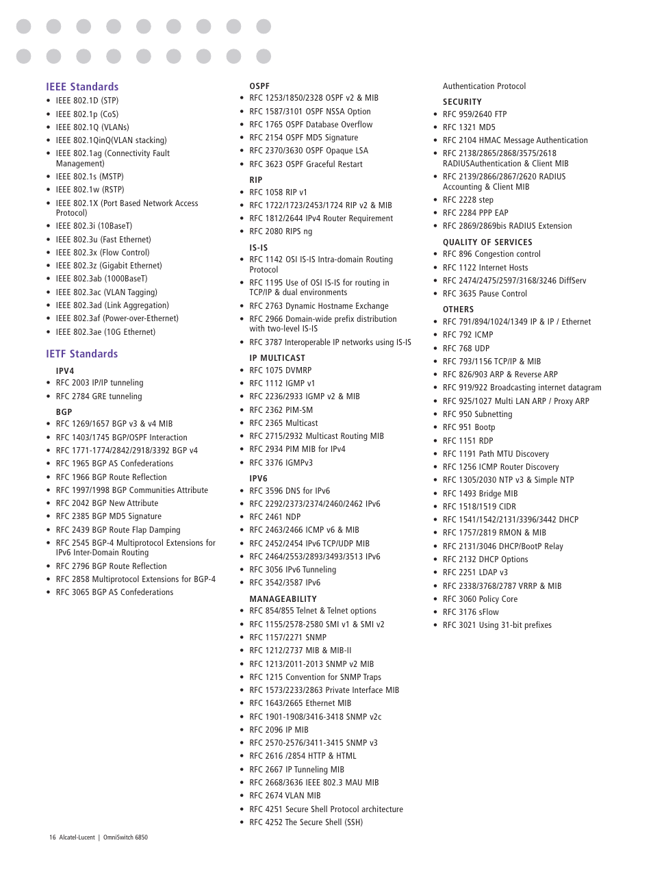 Ieee standards, Ietf standards | Riverstone Networks 6850 User Manual | Page 16 / 20