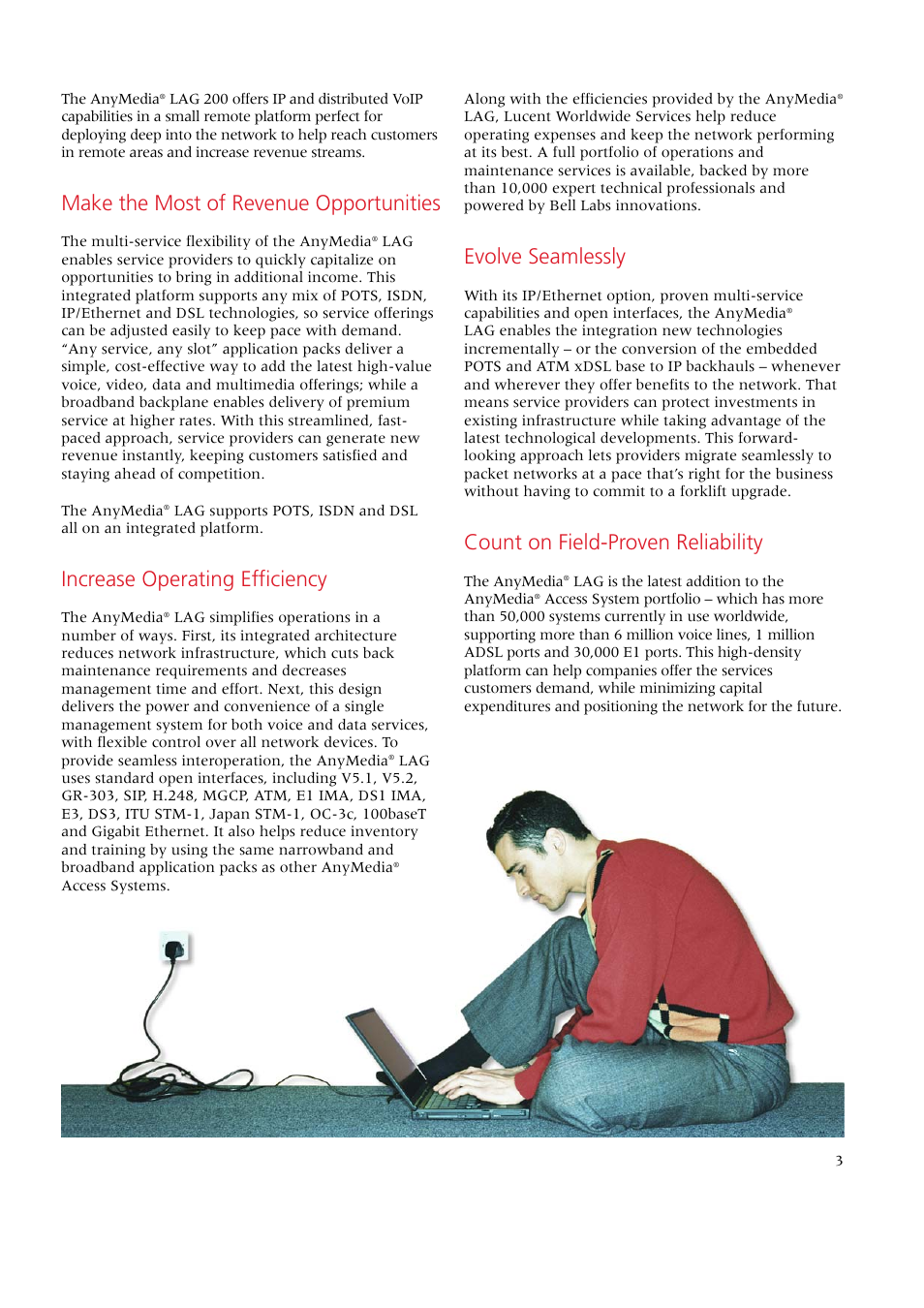 Make the most of revenue opportunities, Increase operating efficiency, Evolve seamlessly | Count on field-proven reliability | Riverstone Networks AnyMedia Line Access Gateway User Manual | Page 3 / 4